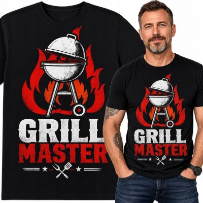 Koszulka męska dla mistrza grillowania „Grill master” - grill i płomienie