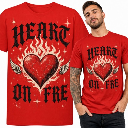 Koszulka męska „Heart on fre” - płonące serce ze skrzydłami w stylu gotyckim