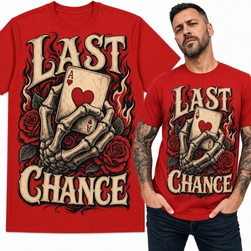 Koszulka męska „Last chance” - szkielet z asem kier i różami dla pokerzysty