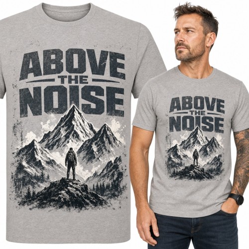 Koszulka męska „Above the noise” - turysta na szczycie gór