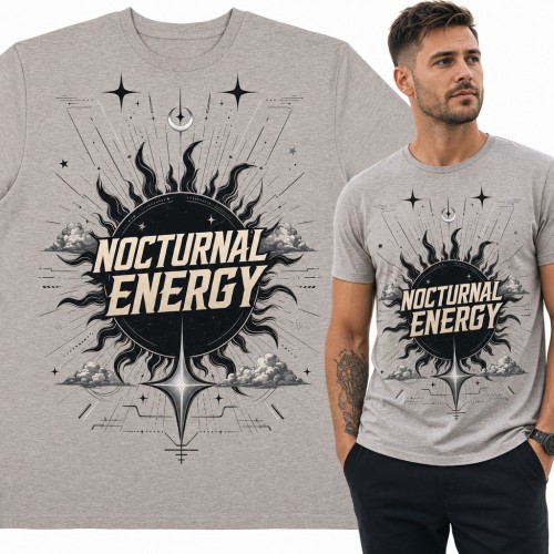 Koszulka męska „Nocturnal Energy” - czarne słońce i półksiężyc dla nocnego marka