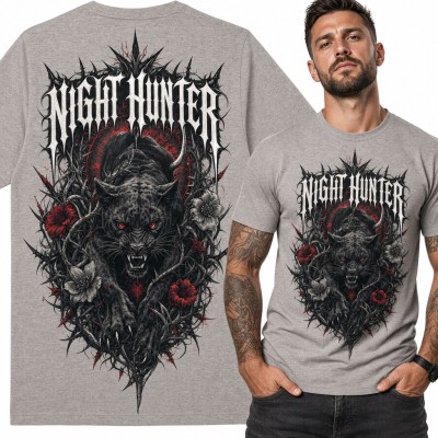Koszulka męska „Night Hunter” - czarna pantera w cierniach w stylu metal