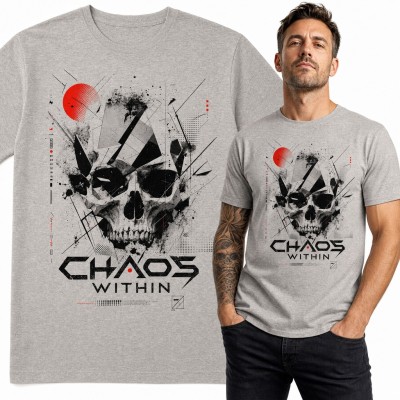 Koszulka męska z geometryczną czaszką „Chaos Within” - abstrakcyjny streetwear