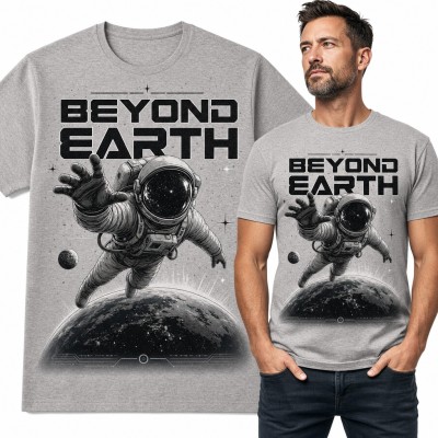 Koszulka męska astronauta nad planetą „Beyond Earth” dla fana kosmosu