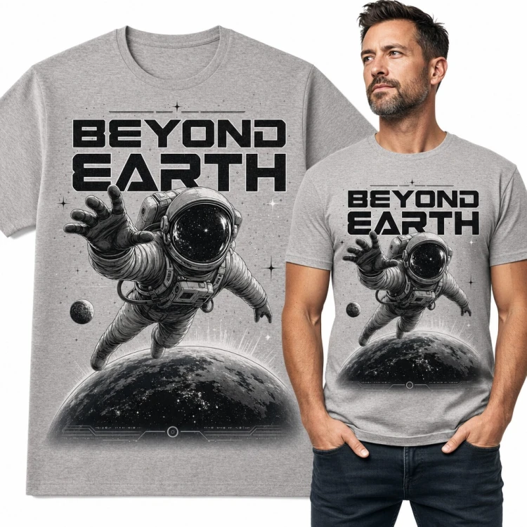 Koszulka męska astronauta nad planetą „Beyond Earth” dla fana kosmosu
