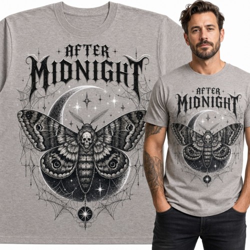 Koszulka męska „After Midnight” - gotycka ćma trupia główka na tle księżyca