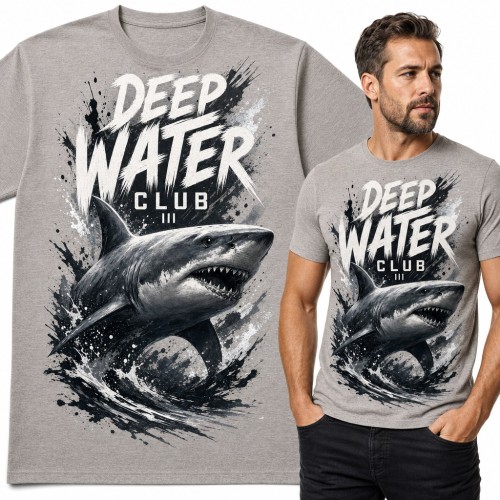 Koszulka męska z rekinem „Deep Water Club” - żarłacz w morskiej fali