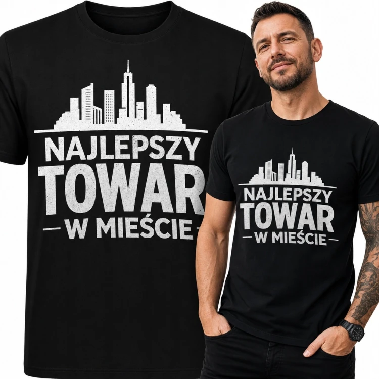 Koszulka męska z panoramą miasta „Najlepszy towar w mieście”