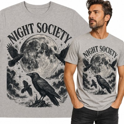 Koszulka męska „Night Society” - kruki i pełnia księżyca