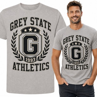 Koszulka męska „Grey State Athletics” - herb college z literą G i laurem