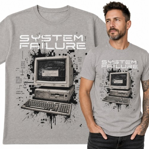 Koszulka męska „System Failure” - retro komputer z błędem dla informatyka