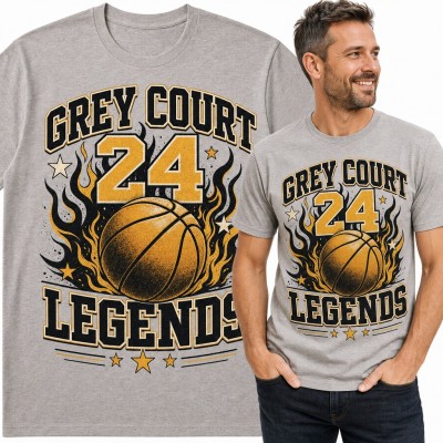 Koszulka męska z koszykówką „Grey Court 24 Legends” - piłka w płomieniach dla koszykarza