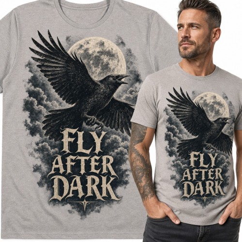 Koszulka męska z krukiem na tle pełni księżyca „Fly after dark”