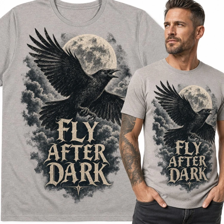 Koszulka męska z krukiem na tle pełni księżyca „Fly after dark”
