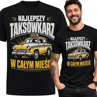 Koszulka męska dla taksówkarza „Najlepszy taksówkarz w całym mieście” - żółta taksówka retro