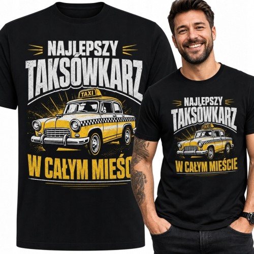 Koszulka męska dla taksówkarza „Najlepszy taksówkarz w całym mieście” - żółta taksówka retro