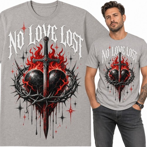 Koszulka męska „No Love Lost” - gotyckie serce przebite mieczem w cierniach