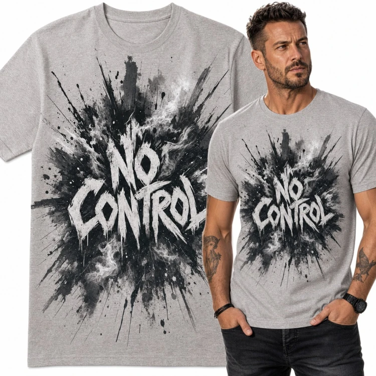 Koszulka męska „No Control” - grunge'owy napis na wybuchu czarnej farby