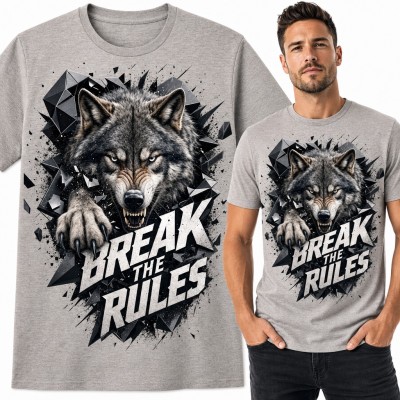 Koszulka męska wilk wyłamujący się z odłamków - „Break the Rules”