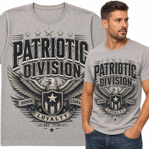 Koszulka męska „Patriotic Division” - orzeł z tarczą i hasłem Honor Courage Loyalty