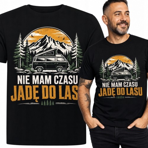 Koszulka męska z kamperem „Nie mam czasu jadę do lasu” - las i góry