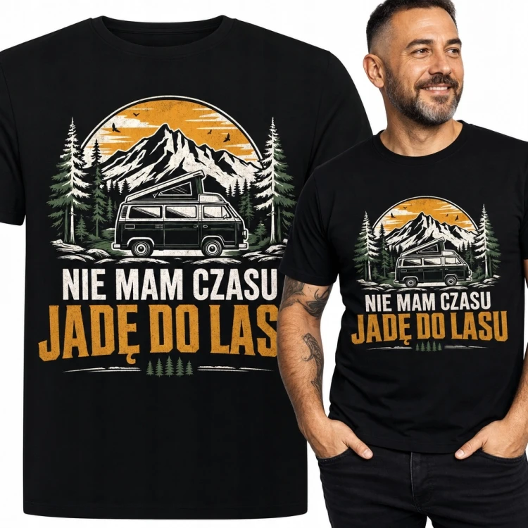 Koszulka męska z kamperem „Nie mam czasu jadę do lasu” - las i góry