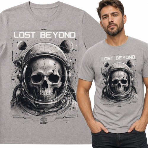 Koszulka męska astronauta z czaszką „Lost Beyond” - planety i sci-fi