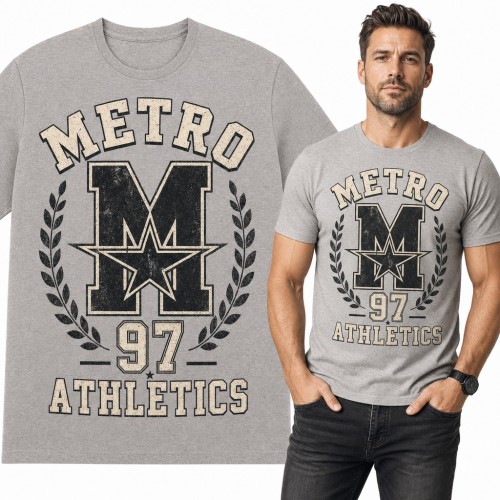 Koszulka męska „Metro Athletics” - styl college z literą M, gwiazdą i numerem 97