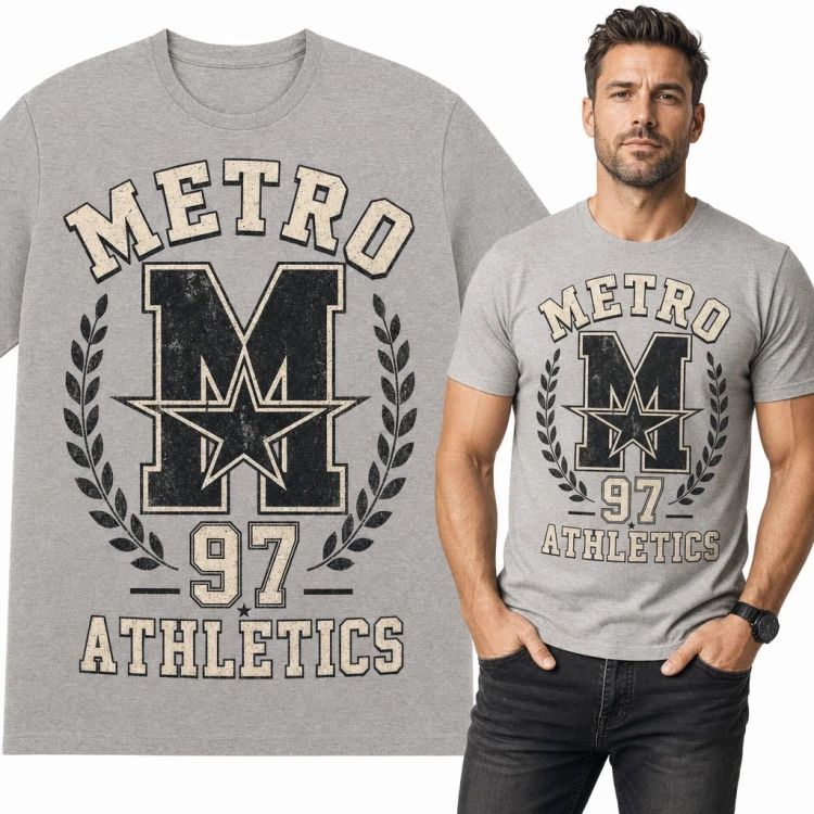 Koszulka męska „Metro Athletics” - styl college z literą M, gwiazdą i numerem 97