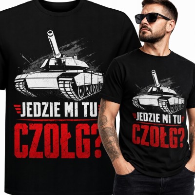 Koszulka męska z czołgiem „Jedzie mi tu czołg?” - militarny humor