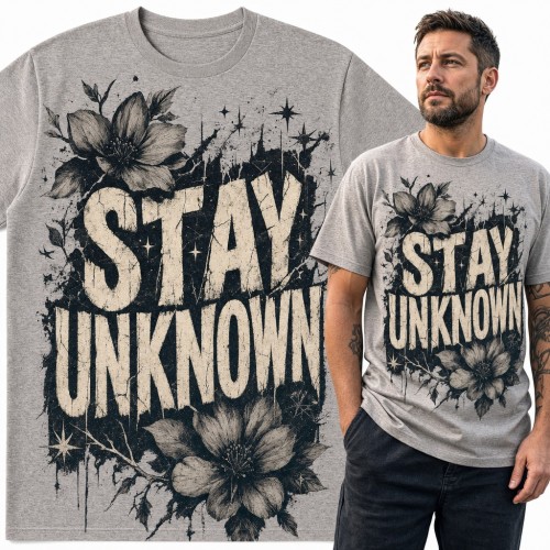 Koszulka męska „Stay unknown” - grunge z kwiatami i gwiazdkami