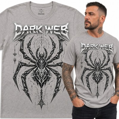 Koszulka męska z geometrycznym pająkiem i napisem „Dark Web” w stylu Y2K