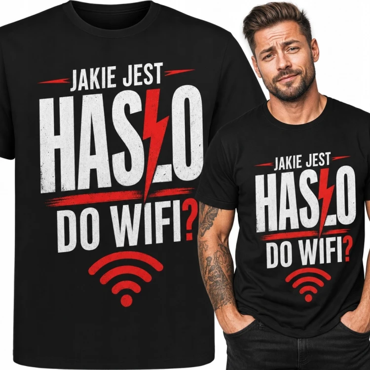 Koszulka męska „Jakie jest hasło do WiFi?” - humor internetowy