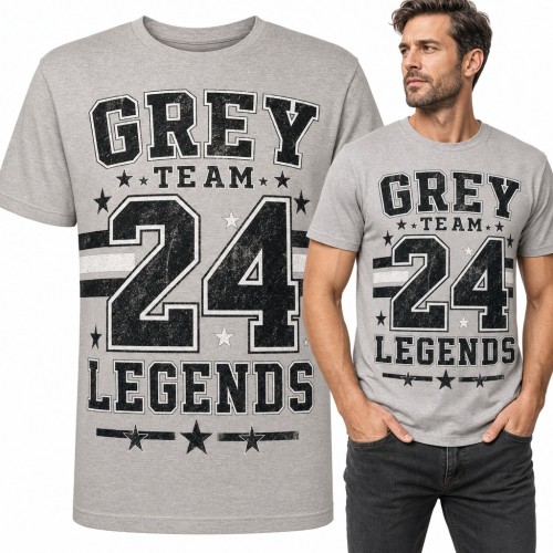 Koszulka męska „Grey Team 24 Legends” - sportowy wzór varsity z gwiazdami