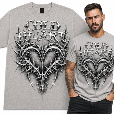 Koszulka męska „Cold heart” - chromowane serce z kolcami w stylu Y2K
