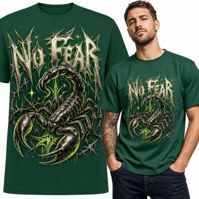 Koszulka męska „No Fear” - skorpion w drucie kolczastym w stylu metalowym