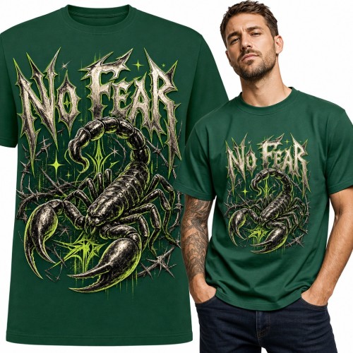 Koszulka męska „No Fear” - skorpion w drucie kolczastym w stylu metalowym