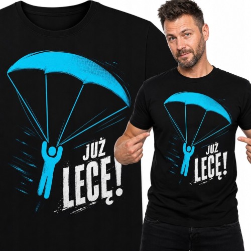 Koszulka męska dla paralotniarza „Już lecę!” - turkusowa paralotnia