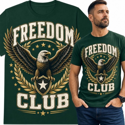 Koszulka męska „Freedom Club” - orzeł bielik z tarczą i wieńcem laurowym