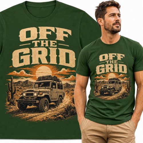 Koszulka męska „Off the Grid” - terenówka 4x4 na pustyni dla fana off-roadu