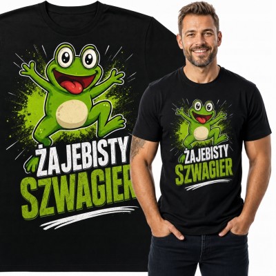 Koszulka męska dla szwagra „Żajebisty szwagier” - zielona żaba