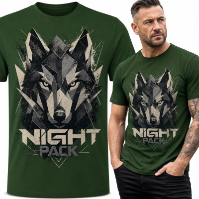 Koszulka męska z geometrycznym wilkiem „Night Pack”