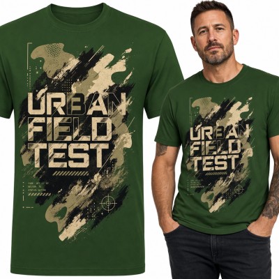 Koszulka męska „Urban Field Test” - moro kamuflaż z celownikiem w stylu militarnym