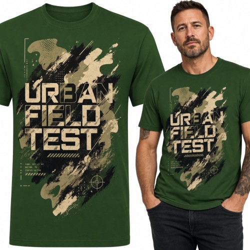 Koszulka męska „Urban Field Test” - moro kamuflaż z celownikiem w stylu militarnym