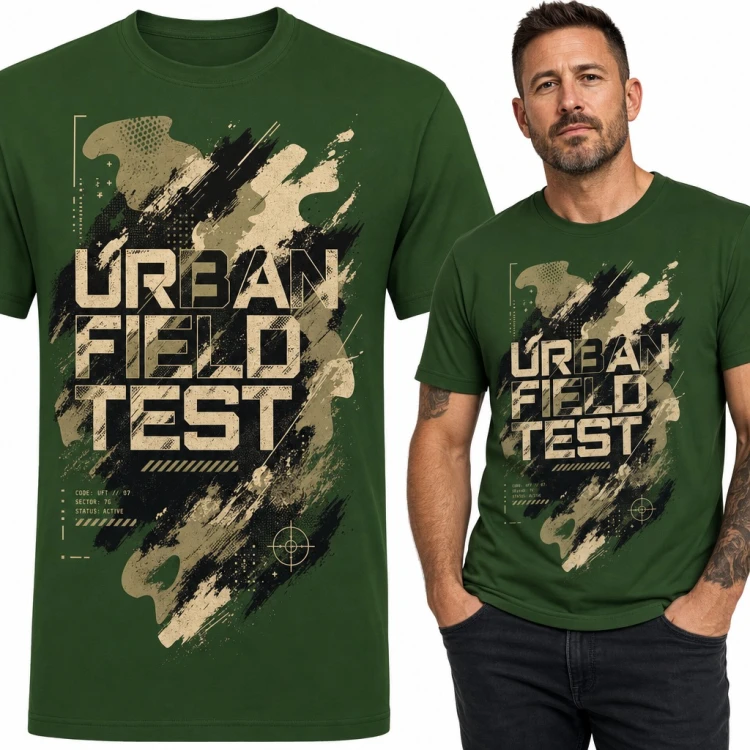 Koszulka męska „Urban Field Test” - moro kamuflaż z celownikiem w stylu militarnym