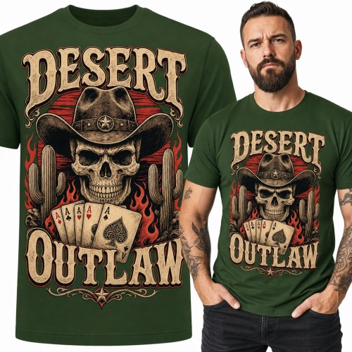 Koszulka męska „Desert Outlaw” - czaszka kowboja z asami dla pokerzysty