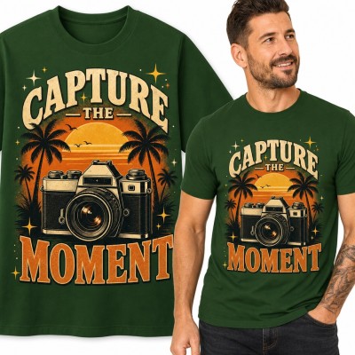 Koszulka męska „Capture the moment” - retro aparat fotograficzny dla fotografa