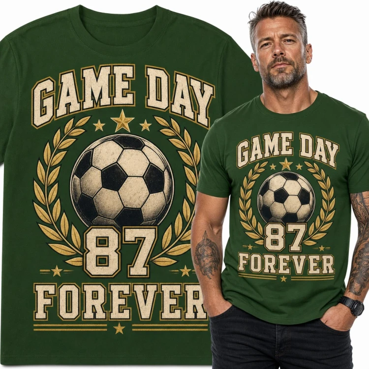 Koszulka męska piłkarska „Game Day 87 Forever” - piłka w laurowym wieńcu