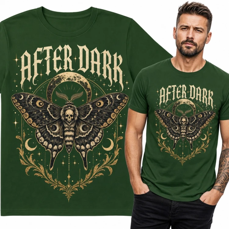 Koszulka męska „After Dark” - ćma trupia główka z czaszką i księżycem