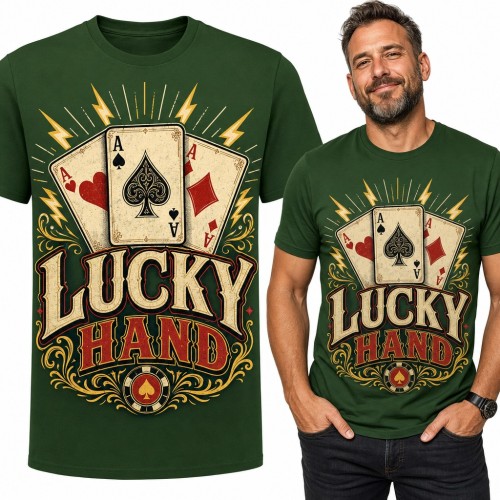 Koszulka męska poker „Lucky Hand” - trzy asy i żeton dla pokerzysty